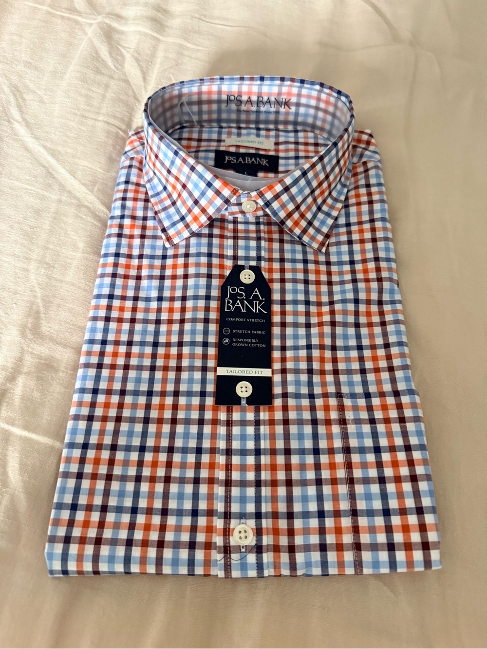 Jos. A. Bank Orange, Blue & White Check Button-Down Shirt